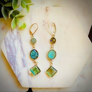 Blue Labradorite Earrings in Sterling Silver Long Dangle